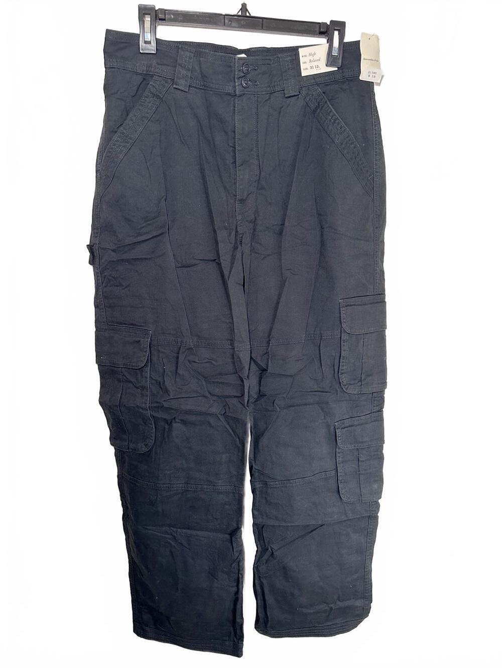 NWT Abercrombie & Fitch Black High Rise Relaxed Leg Pants Size 12 Long 31 Long